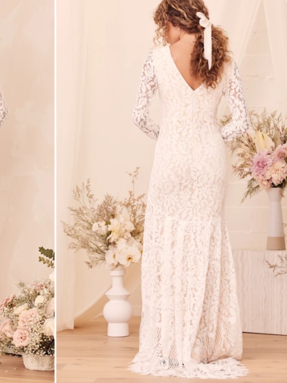 LULU's Sexy Romantic Flowy Lace Bridal Shower Elopement Reception Gown - Picture 9 of 11